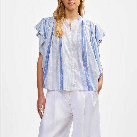 BELLEROSE CHAOS STRIPED BLOUSE - BLUE - Picture 1 of 4